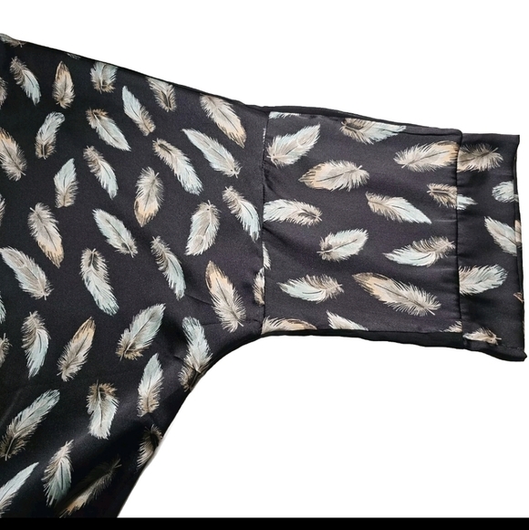 Very J Boho Black Feather Print 3/4 Sleeves Lined Open Kimono Cardigan Medium - Picture 6 of 9